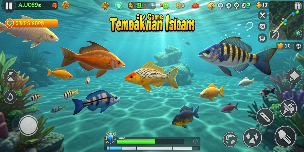Tampilan gameplay AJO89 yang seru dengan berbagai ikan menunggu untuk ditembak.