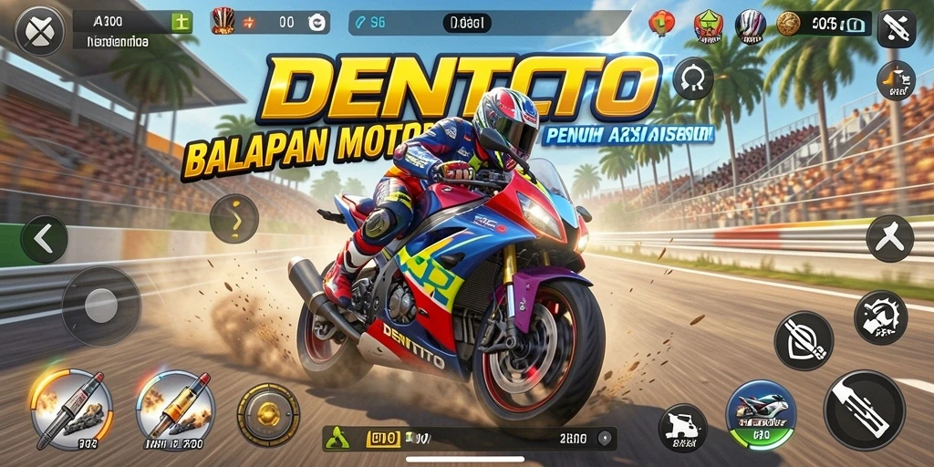 Gameplay DENTOTO yang seru dalam balapan motor.