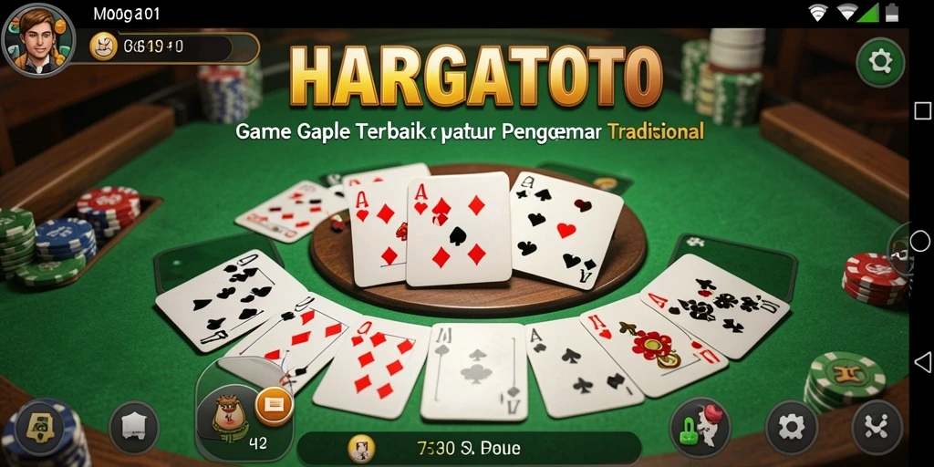 Tampilan utama HARGATOTO dengan gameplay Gaple yang menarik.