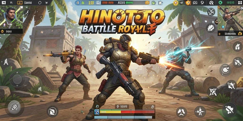 Tampilan gameplay seru di HINOTOTO dengan aksi Battle Royale.