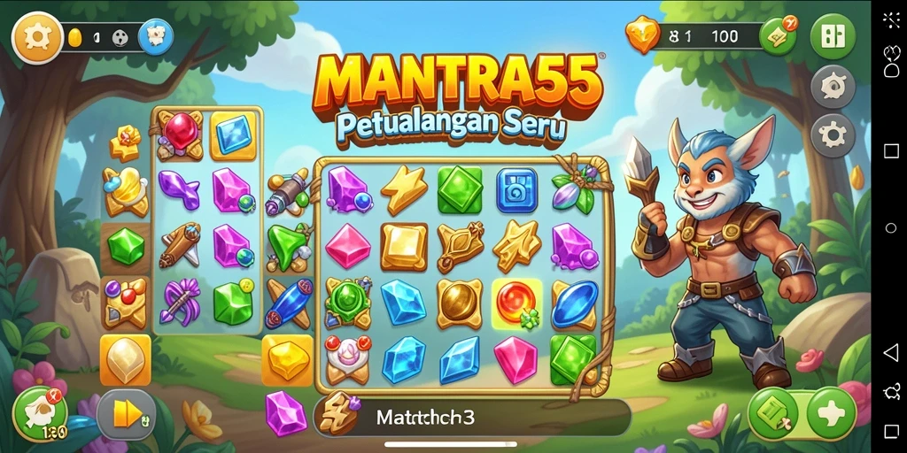 Tampilan gameplay seru dengan kombinasi permata warna-warni.