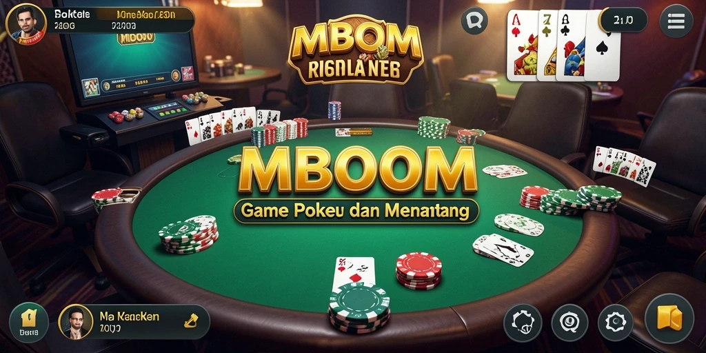 Screenshot utama MBOOM, menampilkan gameplay Poker yang seru.