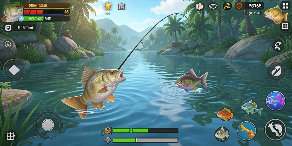 Screenshot gameplay PRG168 menampilkan petualangan memancing seru.