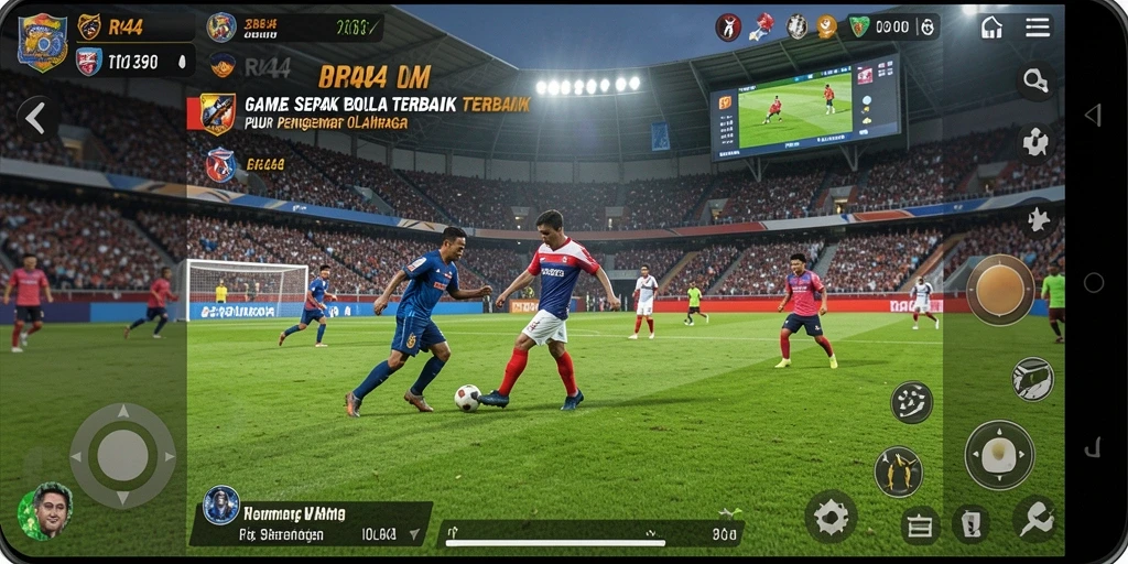 Tampilan gameplay RR44 yang menampilkan aksi sepak bola yang menegangkan.