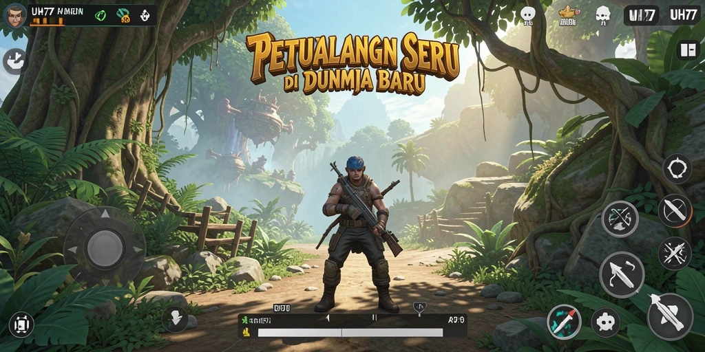 Tampilan gameplay UH77 yang menakjubkan di dunia petualangan.